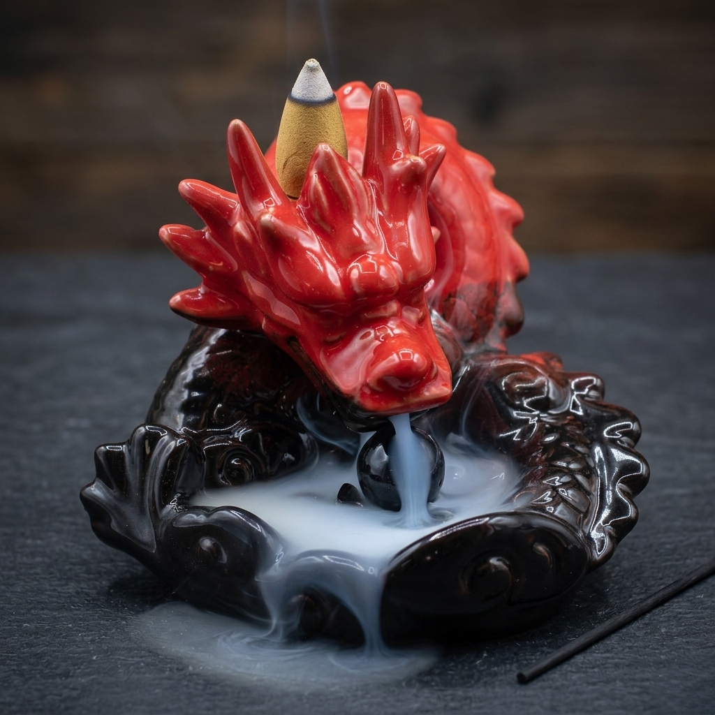 Fontaine à Encens Flux Inversé Petit Dragon Rouge