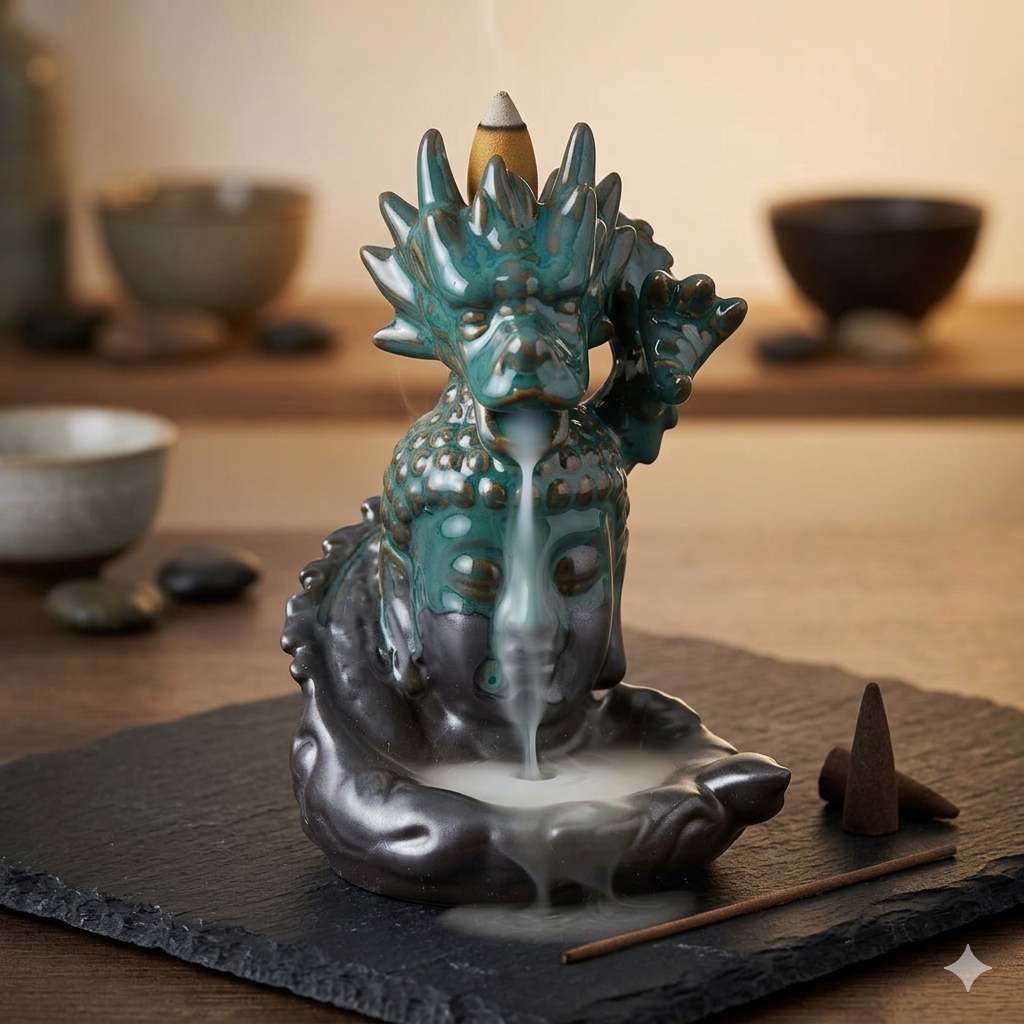 Fontaine à Encens Flux Inversé Dragon au-dessus de Bouddha